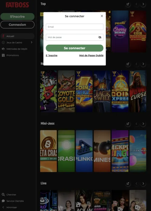 Connexion compte joueur sécurisée Fatboss Casino